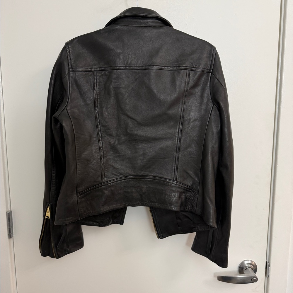 All Saints Black Leather Biker Jacket with Gold Hardware - Picture 2 of 5